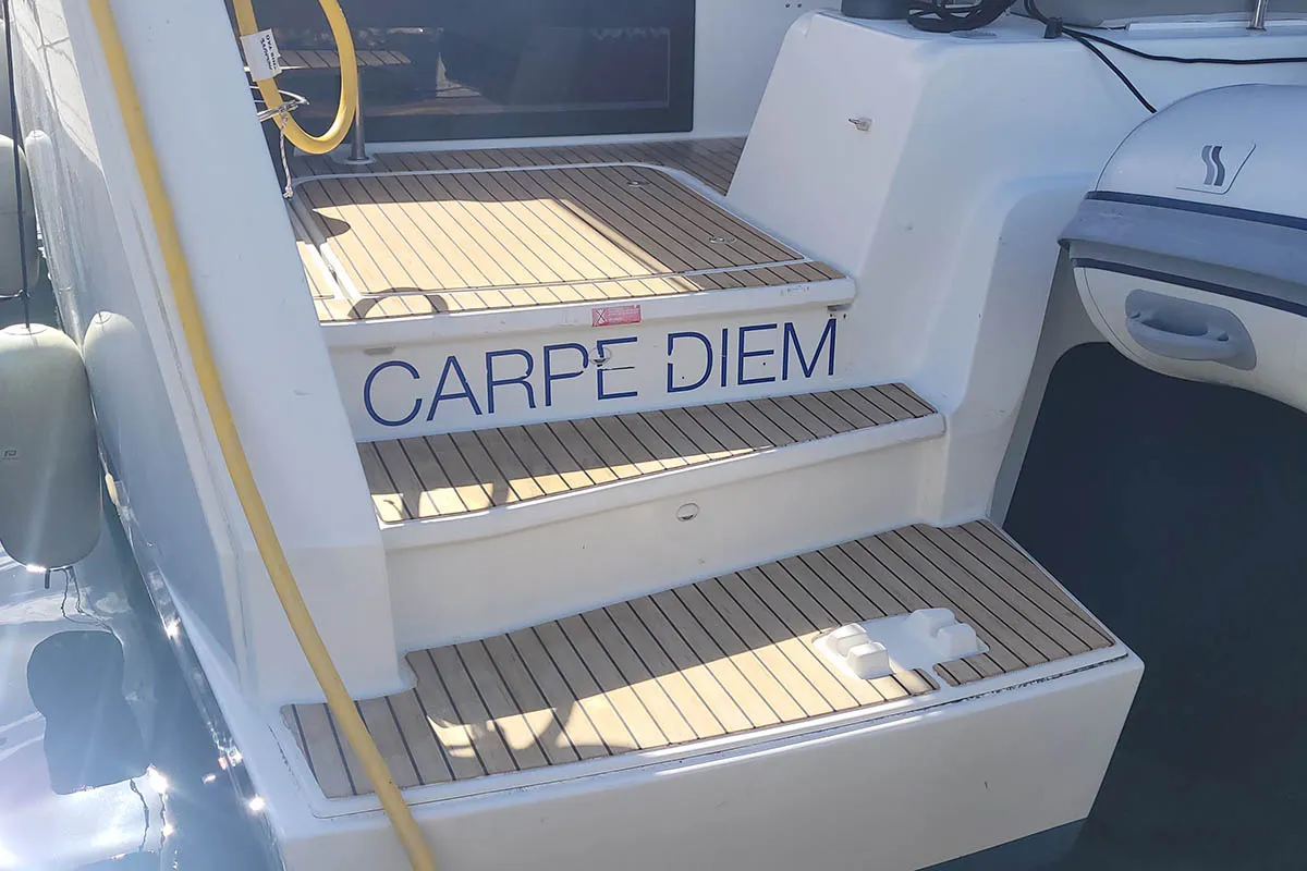 Deck of Carpe Diem - BVI, a Fountaine Pajot Astrea 42 catamaran at Road Town, British Virgin Islands