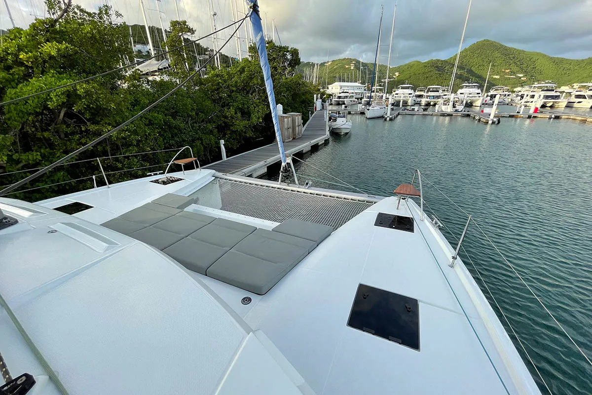 Deck of Carpe Diem - BVI, a Fountaine Pajot Astrea 42 catamaran at Road Town, British Virgin Islands