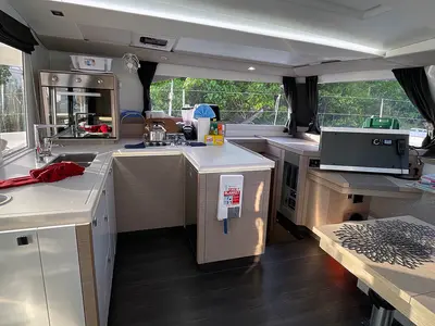 Galley of Carpe Diem - BVI, a Fountaine Pajot Astrea 42 catamaran at Road Town, British Virgin Islands