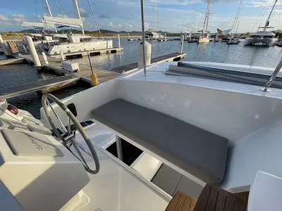 Cockpit of Carpe Diem - BVI, a Fountaine Pajot Astrea 42 catamaran at Road Town, British Virgin Islands