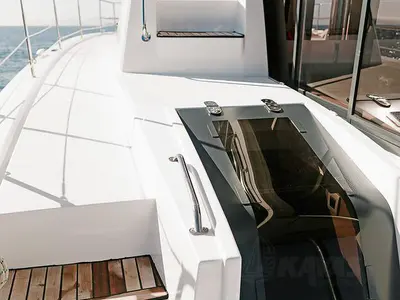 Deck of Bali 4.6, a catamaran at Volos, Greece