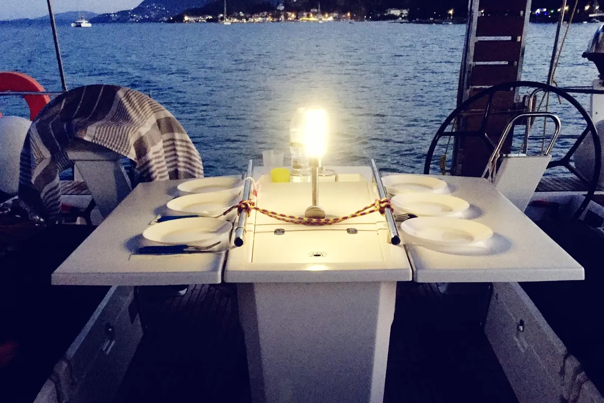 Deck of Elise, a Beneteau Oceanis 51.1 sailboat at Municipal Unit of Lefkada, Greece