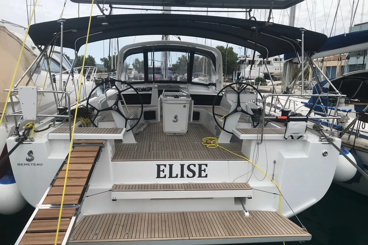 Exterior view of Elise, a Beneteau Oceanis 51.1 sailboat at Municipal Unit of Lefkada, Greece
