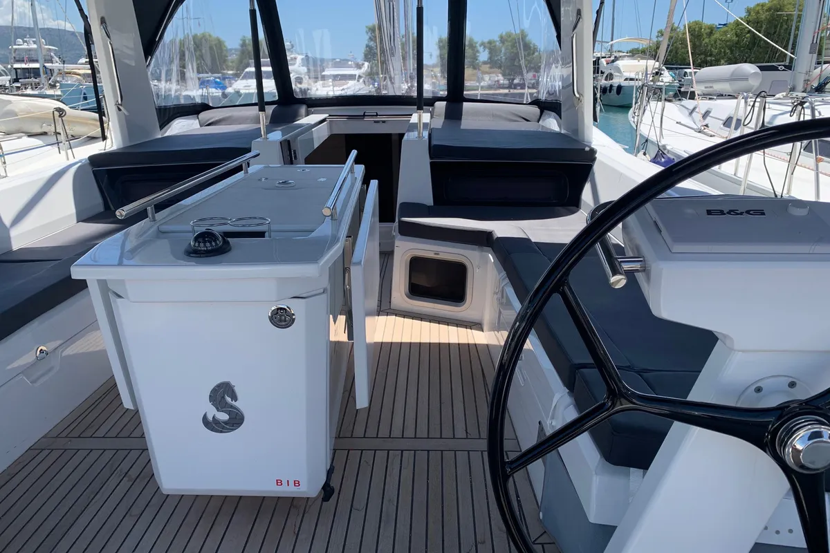 Cockpit of Elise, a Beneteau Oceanis 51.1 sailboat at Municipal Unit of Lefkada, Greece