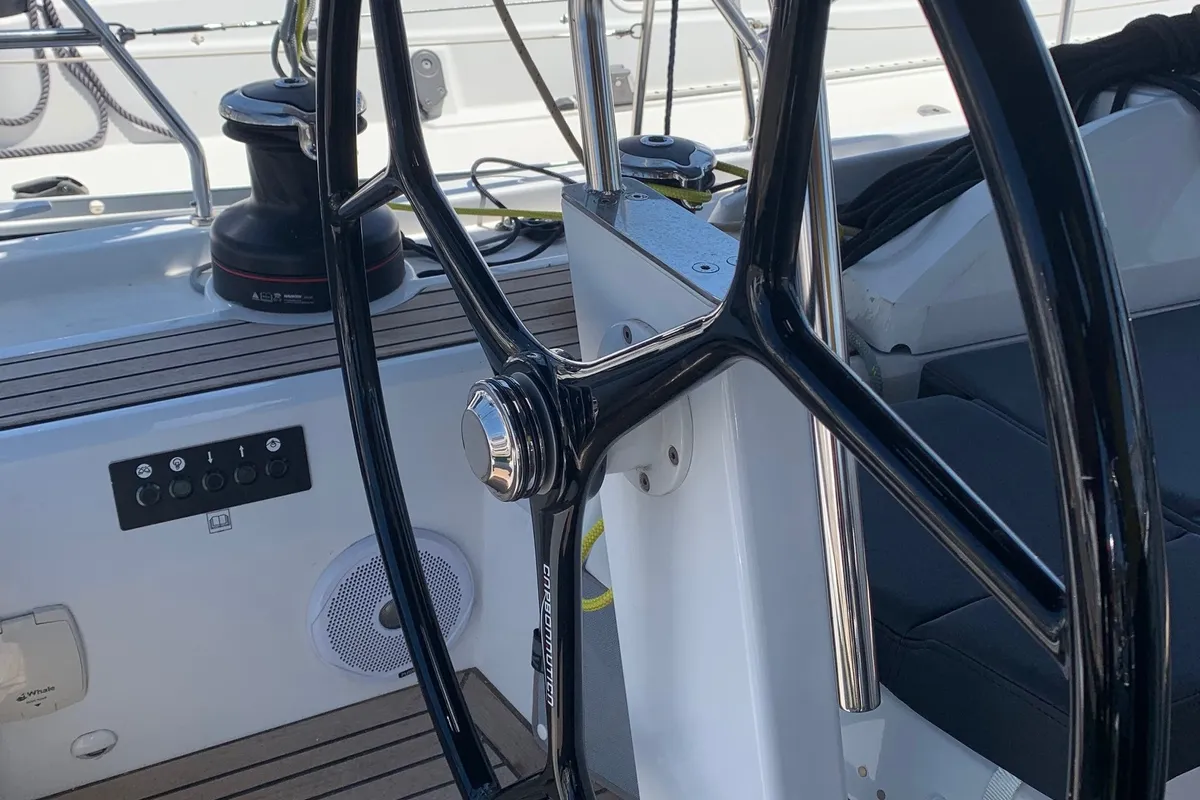 Cockpit of Elise, a Beneteau Oceanis 51.1 sailboat at Municipal Unit of Lefkada, Greece