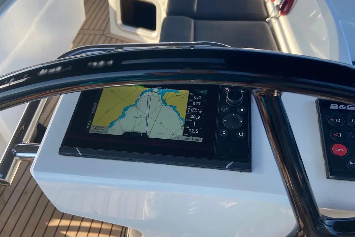 Cockpit of Elise, a Beneteau Oceanis 51.1 sailboat at Municipal Unit of Lefkada, Greece