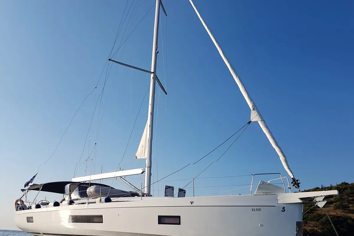 Exterior view of Elise, a Beneteau Oceanis 51.1 sailboat at Municipal Unit of Lefkada, Greece