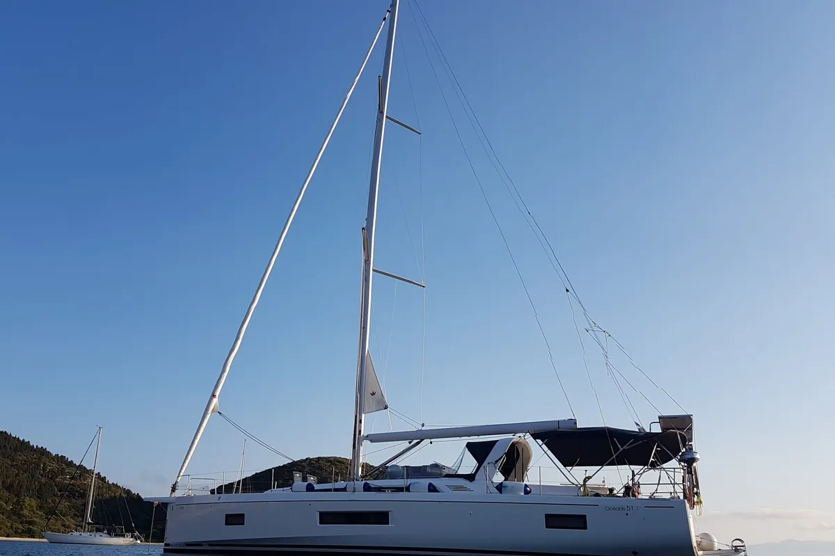 Exterior view of Elise, a Beneteau Oceanis 51.1 sailboat at Municipal Unit of Lefkada, Greece