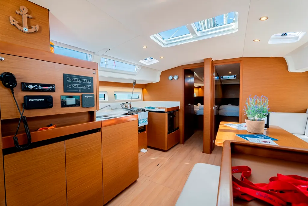Salon of Vitamin Sea, a Jeanneau Sun Odyssey 490 sailboat at Municipal Unit of Rhodes, Greece