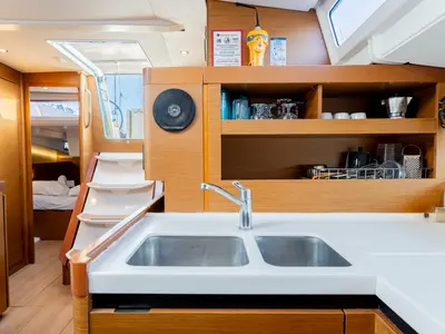 Galley of Vitamin Sea, a Jeanneau Sun Odyssey 490 sailboat at Municipal Unit of Rhodes, Greece
