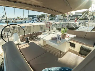 Deck of Vitamin Sea, a Jeanneau Sun Odyssey 490 sailboat at Municipal Unit of Rhodes, Greece
