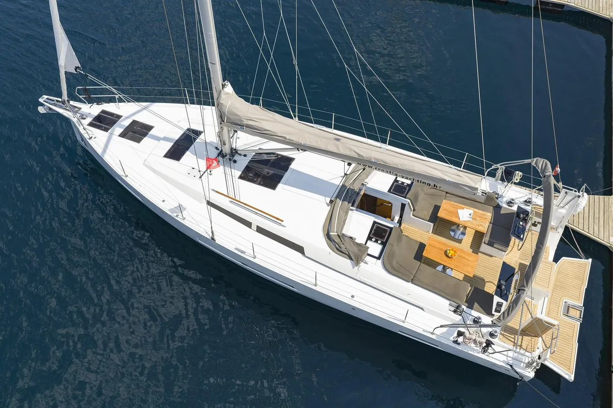 Exterior view of Private Dancer, a Hanse 460 sailboat at Grad Šibenik, Croatia