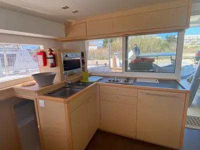 Galley of Opale 4, a Lagoon 400 S2 catamaran at Hyères, France