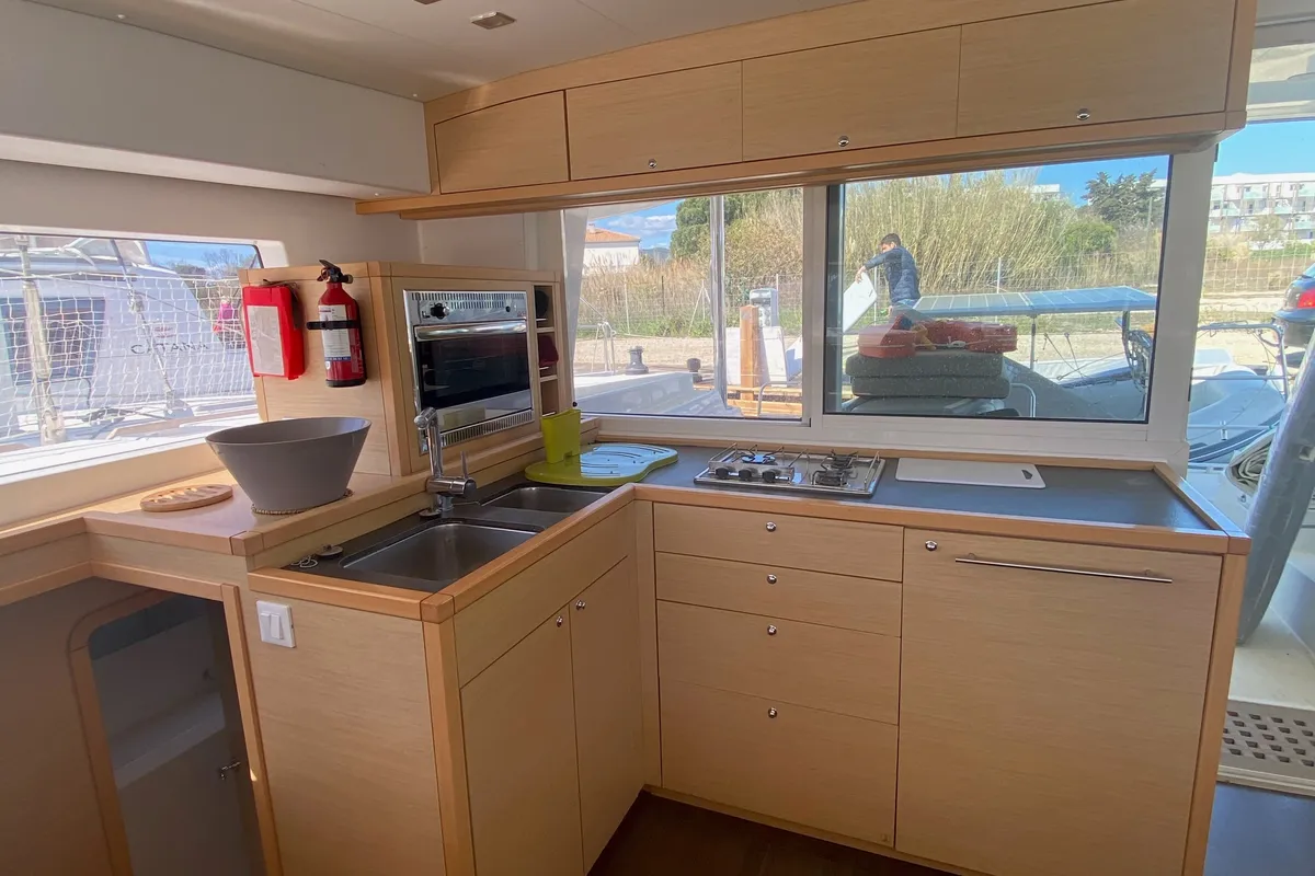 Galley of Opale 4, a Lagoon 400 S2 catamaran at Hyères, France