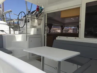 Deck of Opale 4, a Lagoon 400 S2 catamaran at Hyères, France