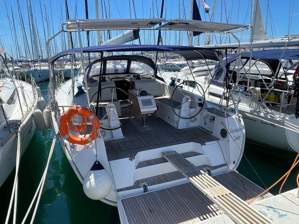 Cockpit of Alessandra, a Bavaria Cruiser 46 sailboat at Općina Sukošan, Croatia
