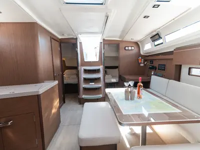 Salon of Little Spiros, a Beneteau Oceanis 40.1 sailboat at Kos, Greece