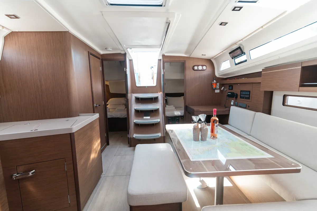 Salon of Little Spiros, a Beneteau Oceanis 40.1 sailboat at Kos, Greece