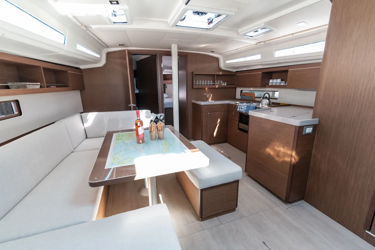Salon of Little Spiros, a Beneteau Oceanis 40.1 sailboat at Kos, Greece