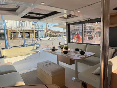 Salon of Northcat 38, a Bali Catsmart catamaran at Sipias Municipal Unit, Greece
