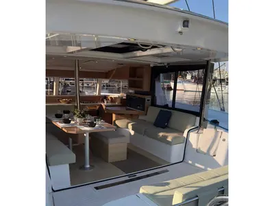 Deck of Northcat 38, a Bali Catsmart catamaran at Sipias Municipal Unit, Greece