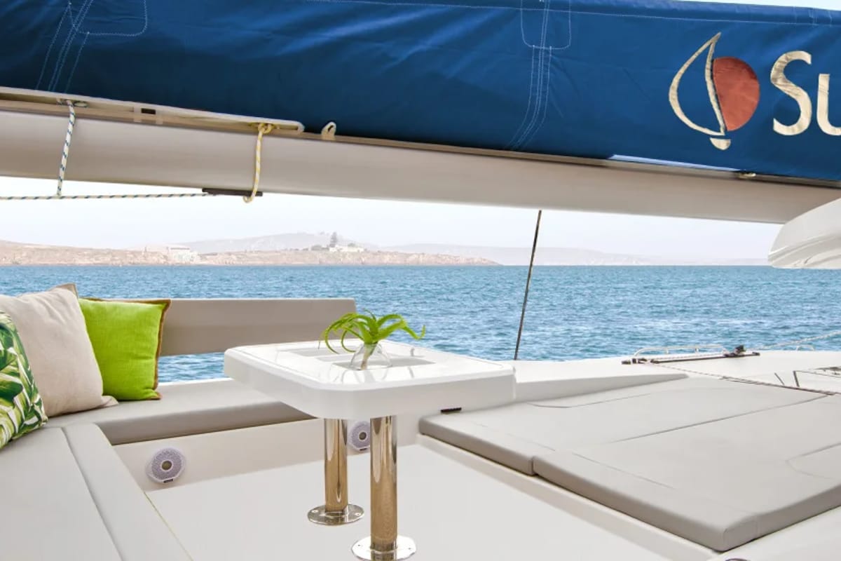 Deck of Sunsail 454L Classic, a Leopard 45 catamaran at Road Town, British Virgin Islands