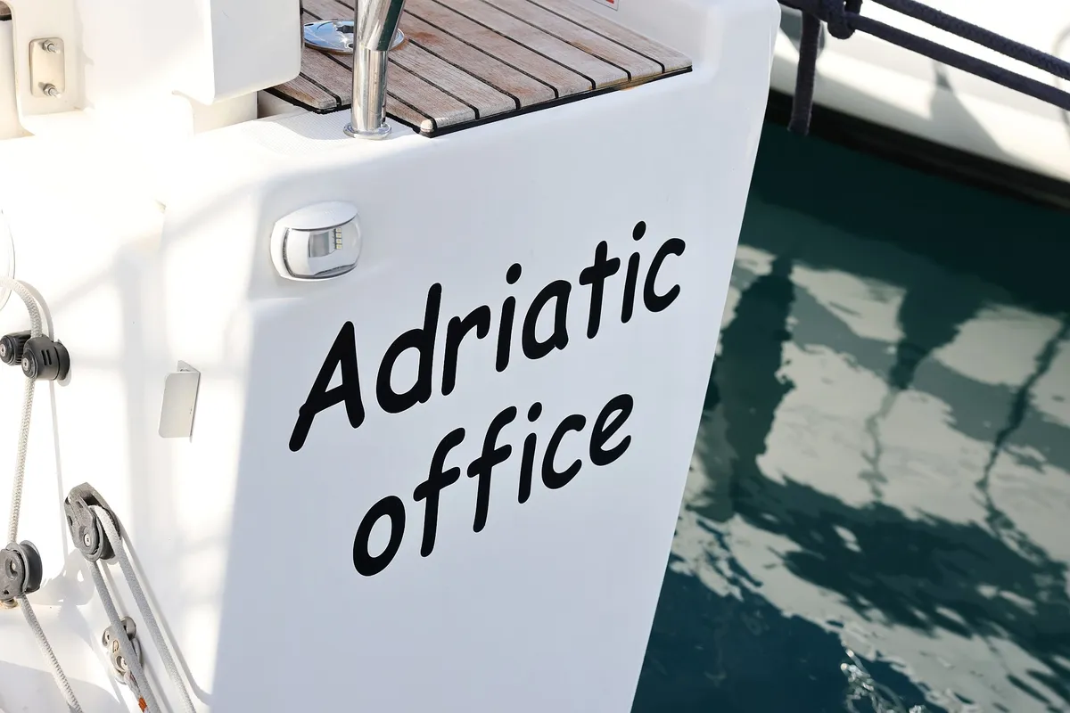 Exterior view of Adriatic Office, a Dufour 430 GL sailboat at Grad Trogir, Croatia