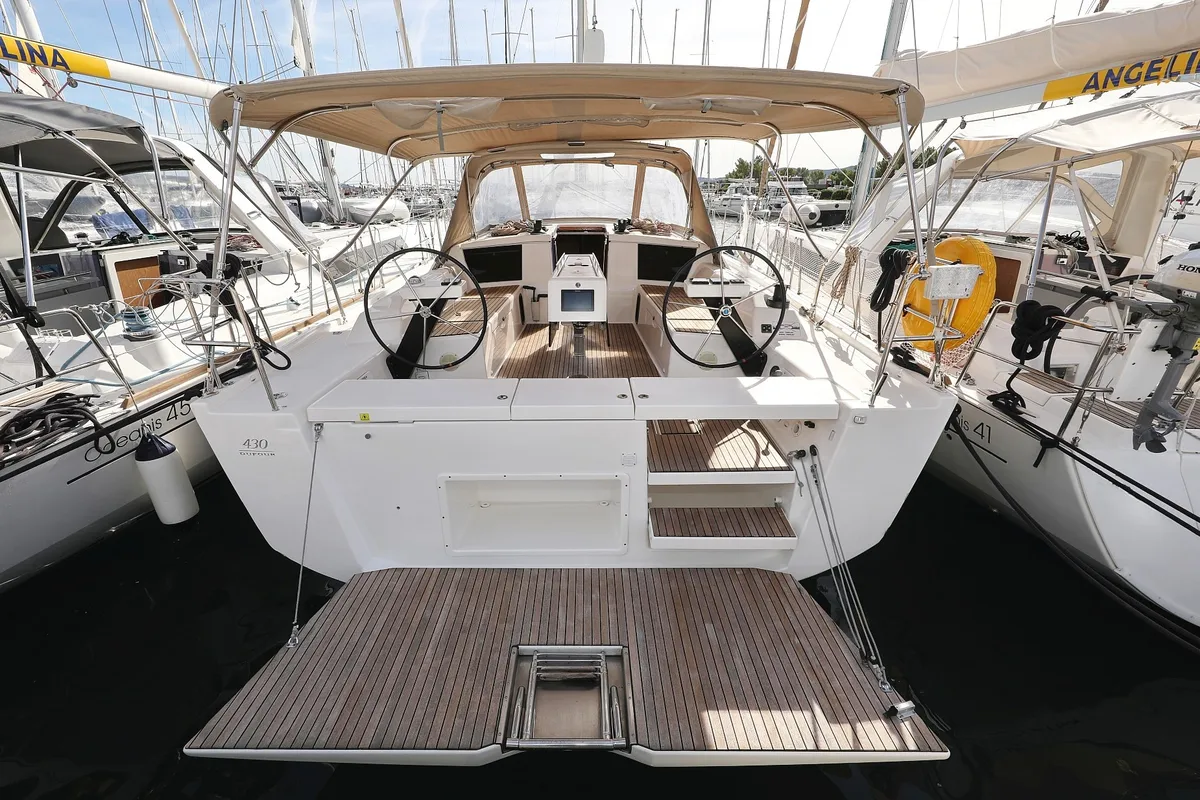 Cockpit of Adriatic Office, a Dufour 430 GL sailboat at Grad Trogir, Croatia