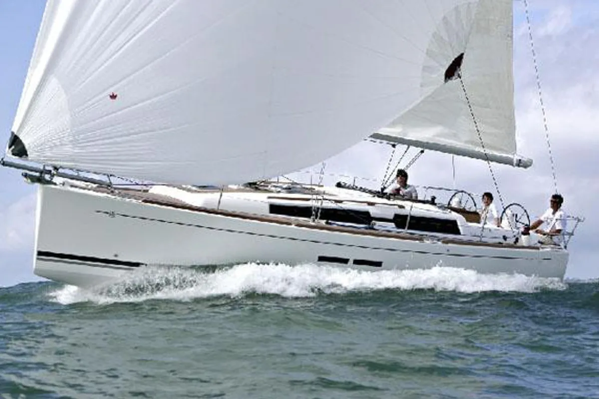 Exterior view of Chifoumi, a Dufour 375 Grand Large sailboat at Kerners, France