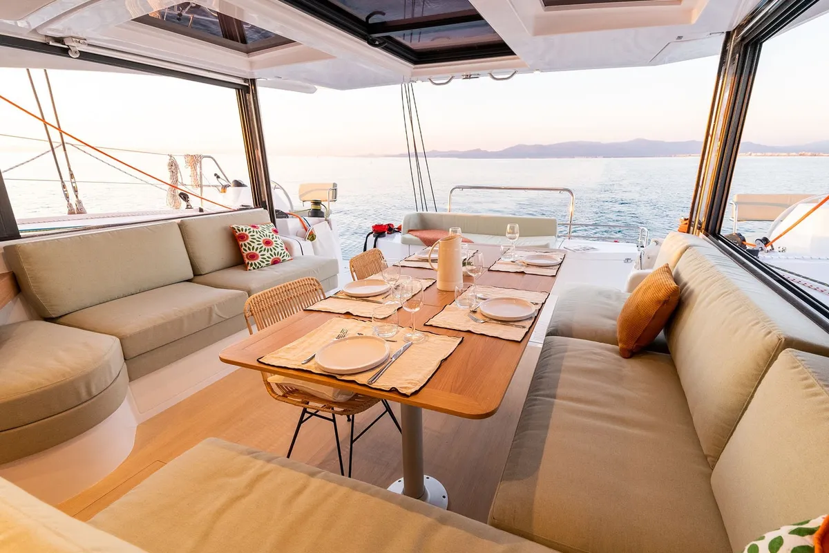 Exterior view of Mareluna (Pax 10), a Bali Catsmart catamaran at Municipal Unit of Lefkada, Greece
