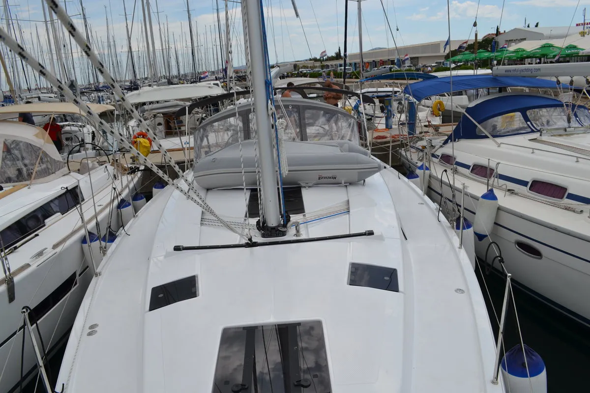 Deck of Vega, a Hanse 415 sailboat at Općina Sukošan, Croatia