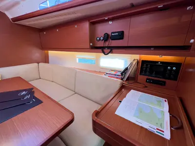 Salon of Cuir Noir, a Dufour 390 Grand Large sailboat at Bocca di Magra, Italy