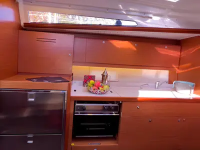 Galley of Cuir Noir, a Dufour 390 Grand Large sailboat at Bocca di Magra, Italy