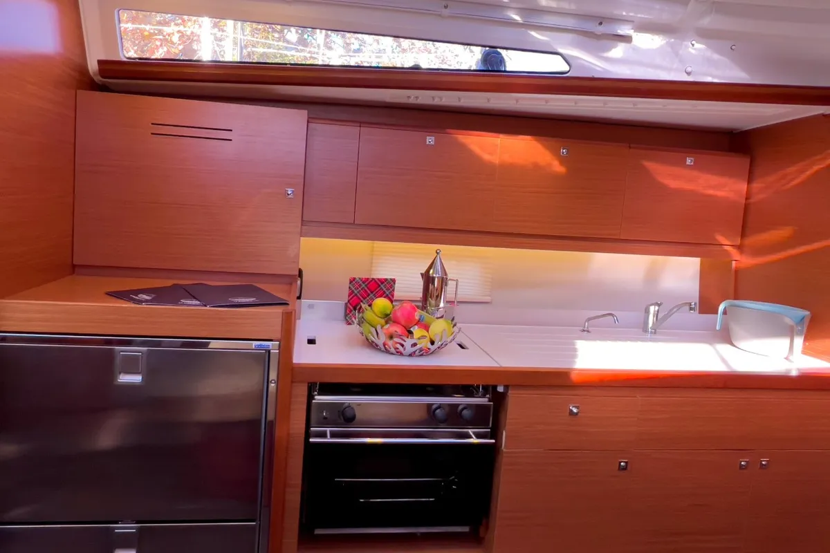 Galley of Cuir Noir, a Dufour 390 Grand Large sailboat at Bocca di Magra, Italy