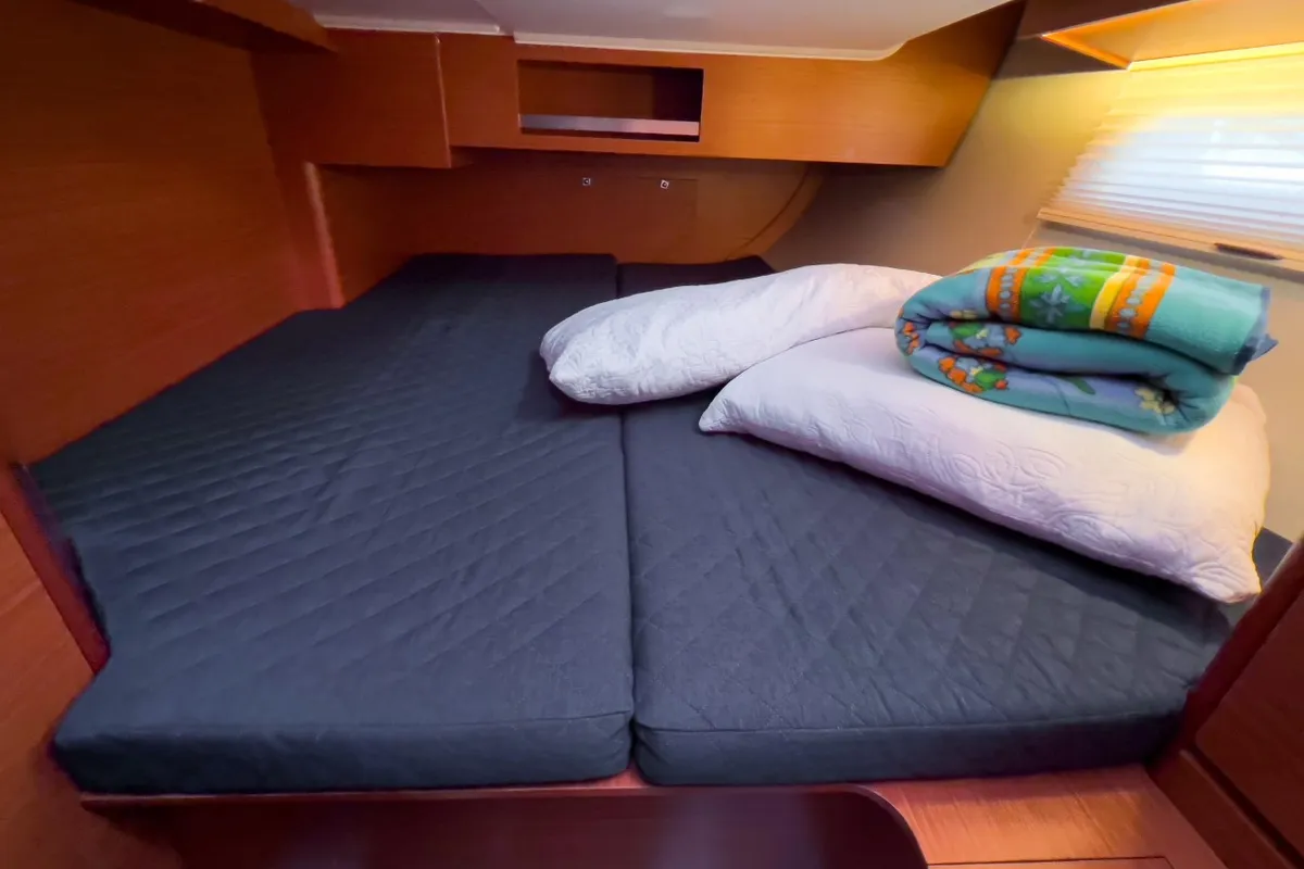 Cabin on Cuir Noir, a Dufour 390 Grand Large sailboat at Bocca di Magra, Italy