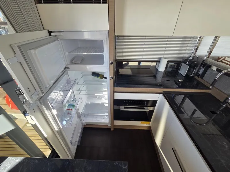 Galley of Sabijac, a Jeanneau Prestige 520 Flybridge motor yacht at Grad Šibenik, Croatia