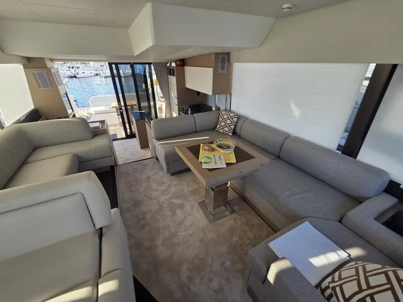 Salon of Sabijac, a Jeanneau Prestige 520 Flybridge motor yacht at Grad Šibenik, Croatia