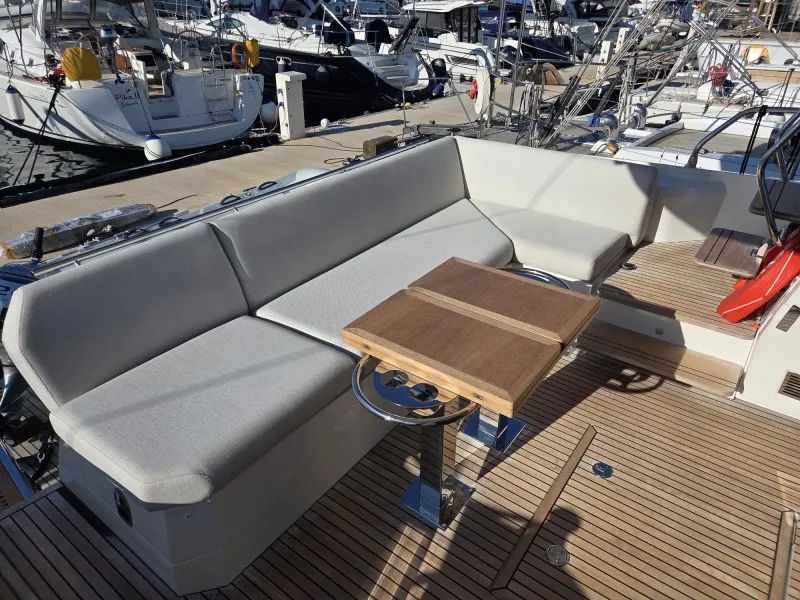 Deck of Sabijac, a Jeanneau Prestige 520 Flybridge motor yacht at Grad Šibenik, Croatia