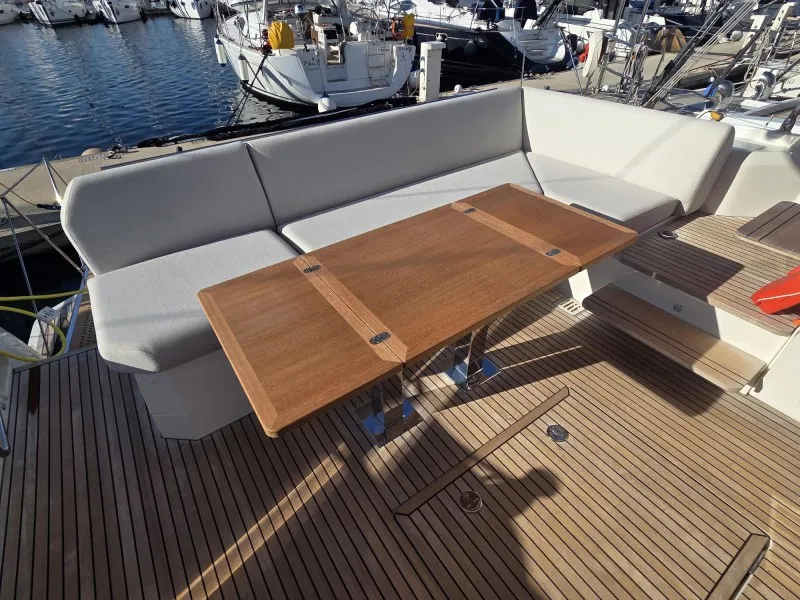Deck of Sabijac, a Jeanneau Prestige 520 Flybridge motor yacht at Grad Šibenik, Croatia