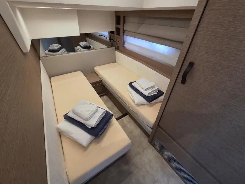 Cabin on Sabijac, a Jeanneau Prestige 520 Flybridge motor yacht at Grad Šibenik, Croatia