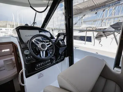 Cockpit of Shearwater, a Jeanneau Merry Fisher 895 Offshore motorboat at Primošten, Croatia