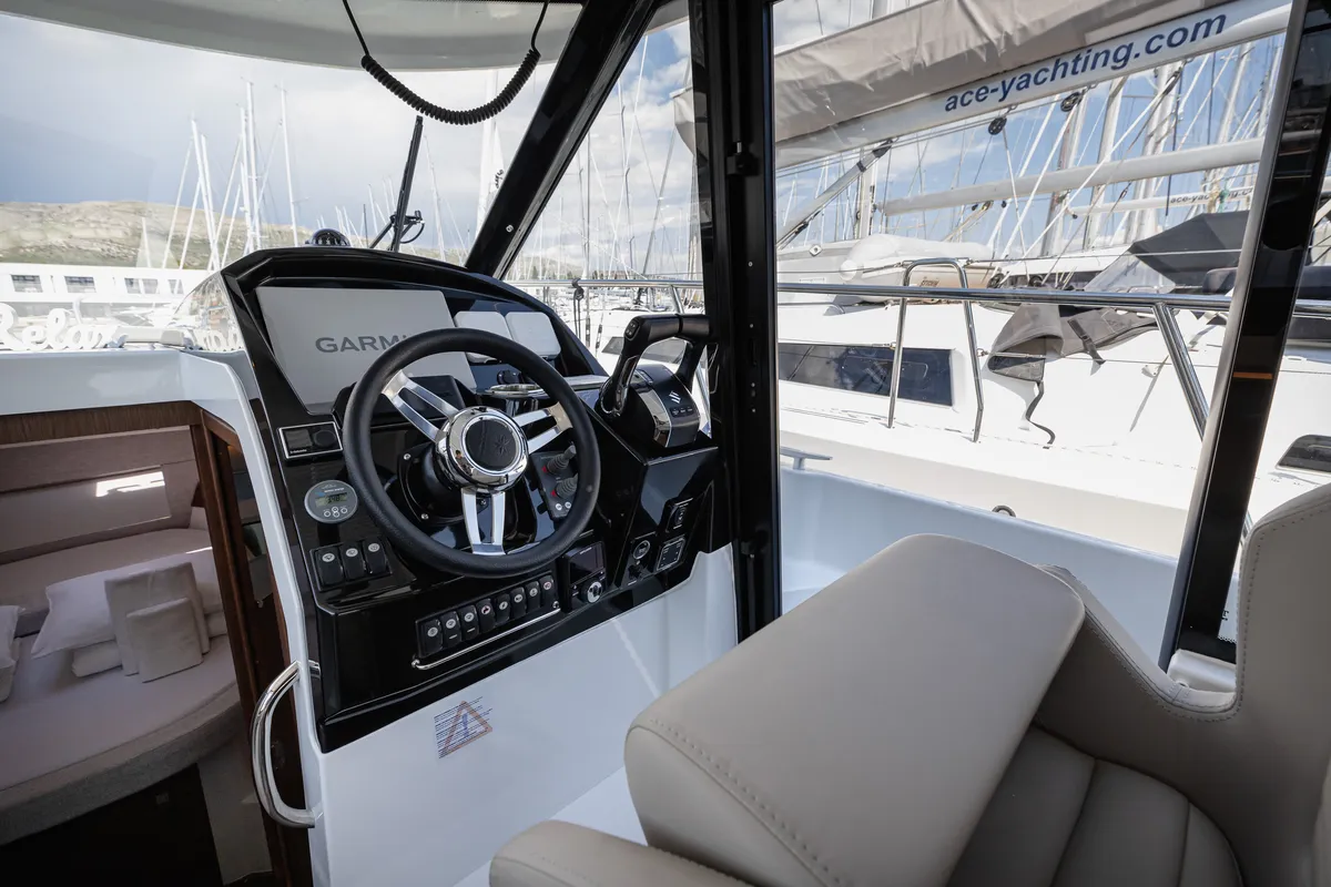 Cockpit of Shearwater, a Jeanneau Merry Fisher 895 Offshore motorboat at Primošten, Croatia