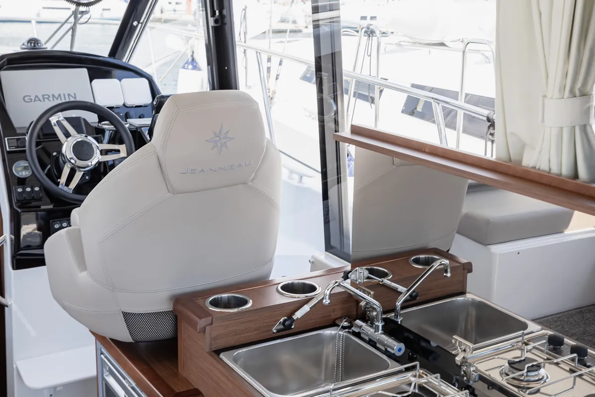 Cockpit of Shearwater, a Jeanneau Merry Fisher 895 Offshore motorboat at Primošten, Croatia