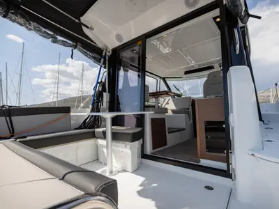 Deck of Shearwater, a Jeanneau Merry Fisher 895 Offshore motorboat at Primošten, Croatia