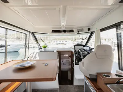 Salon of Shearwater, a Jeanneau Merry Fisher 895 Offshore motorboat at Primošten, Croatia