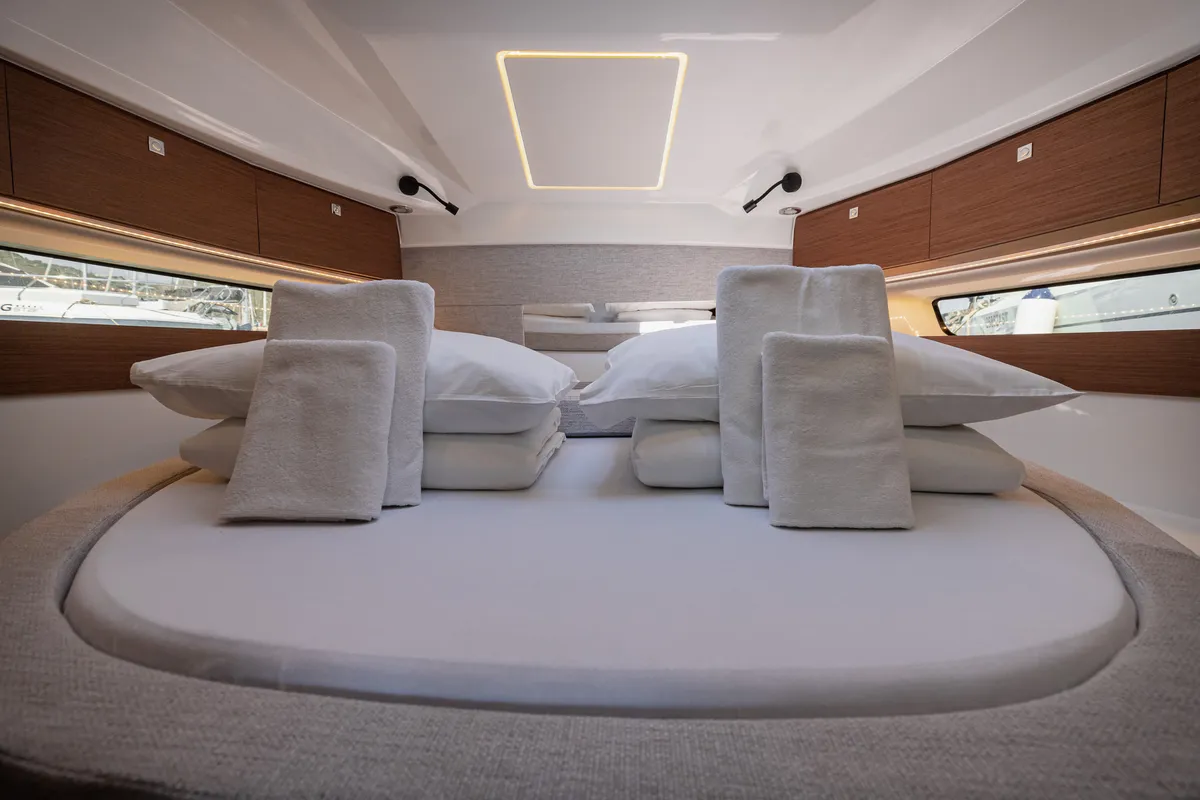 Cabin on Shearwater, a Jeanneau Merry Fisher 895 Offshore motorboat at Primošten, Croatia
