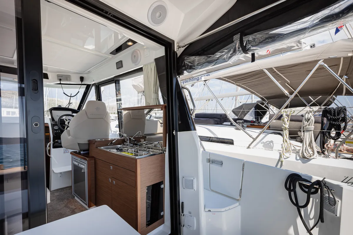Galley of Shearwater, a Jeanneau Merry Fisher 895 Offshore motorboat at Primošten, Croatia