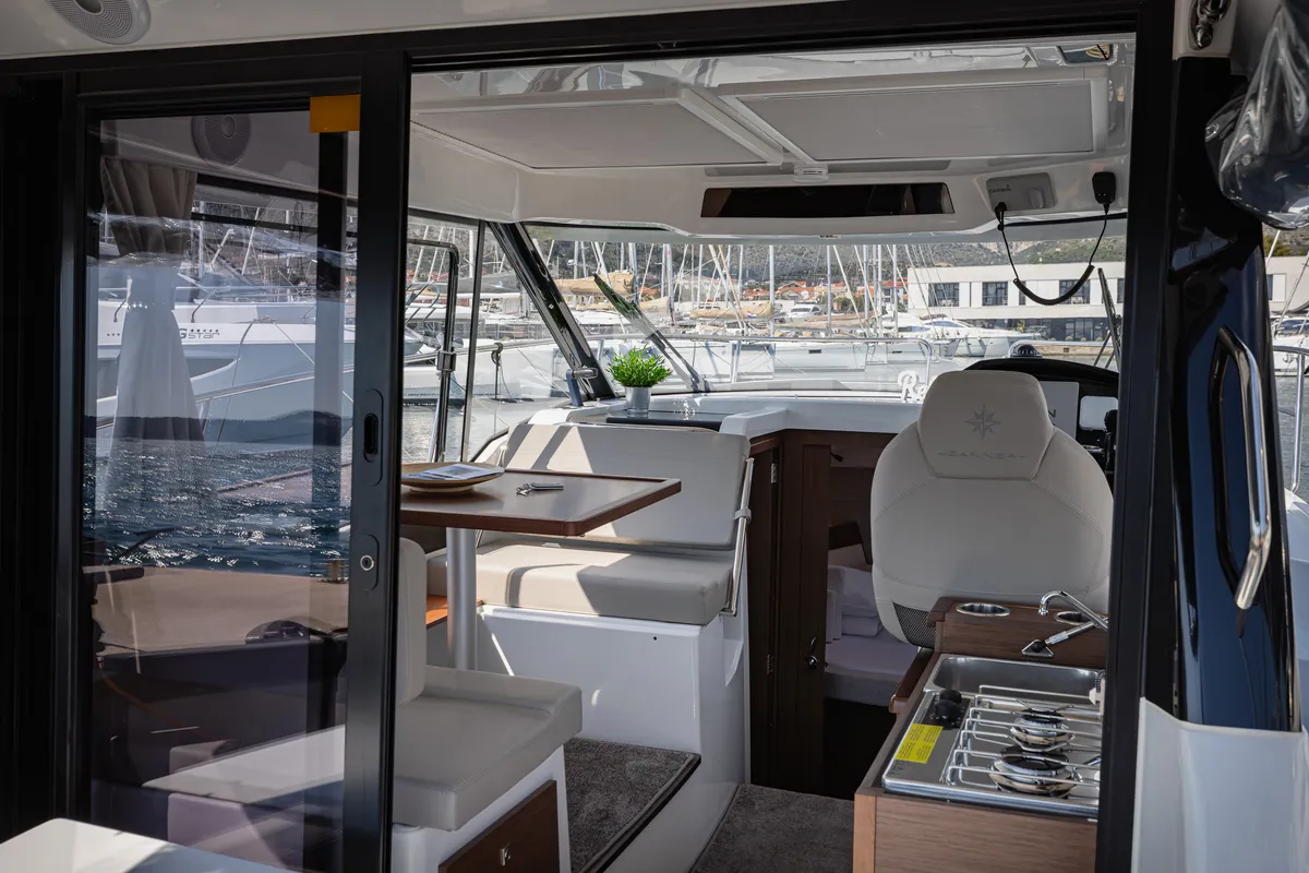 Salon of Shearwater, a Jeanneau Merry Fisher 895 Offshore motorboat at Primošten, Croatia