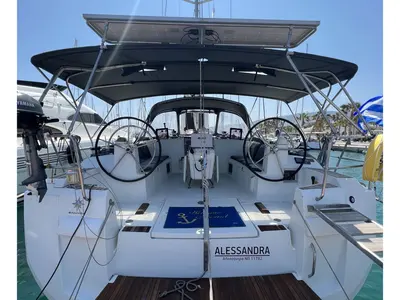 Cockpit of Alessandra, a Jeanneau Sun Odyssey 509 sailboat at Kos, Greece