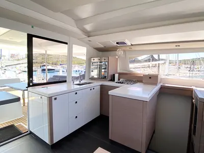 Galley of ION, a Fountaine Pajot Astréa 42 catamaran at Municipal Unit of Kranidi, Greece